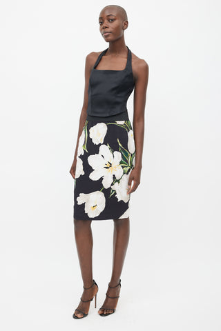 Dolce 
Gabbana Black 
Cream Floral Skirt