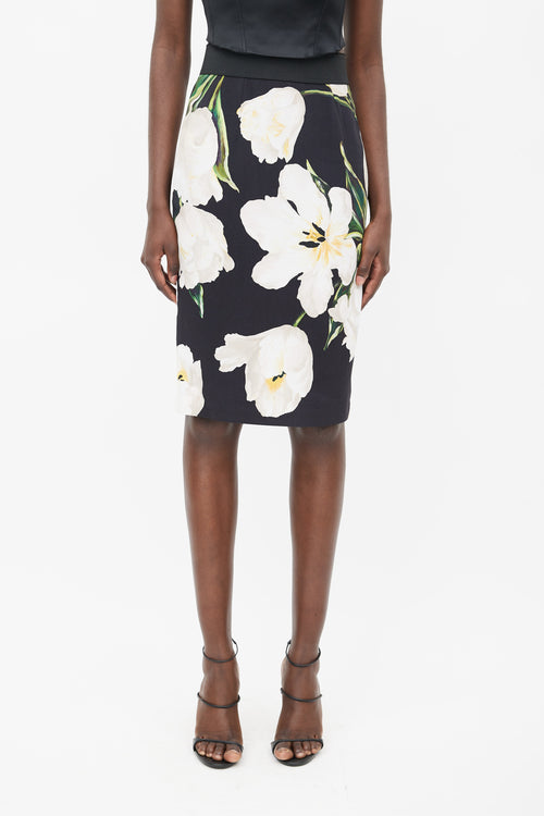 Dolce 
Gabbana Black 
Cream Floral Skirt