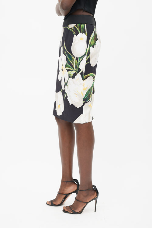 Dolce 
Gabbana Black 
Cream Floral Skirt