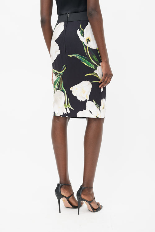 Dolce 
Gabbana Black 
Cream Floral Skirt