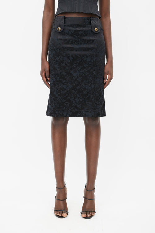 Dolce 
Gabbana Black 
Gold Floral Jacquard Skirt