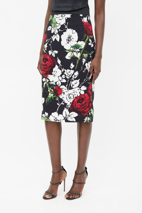 Dolce 
Gabbana Black 
Multicolour Floral Crepe Skirt