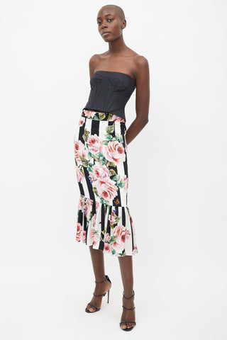 Dolce 
Gabbana Black 
Multicolour Floral Stripe Skirt