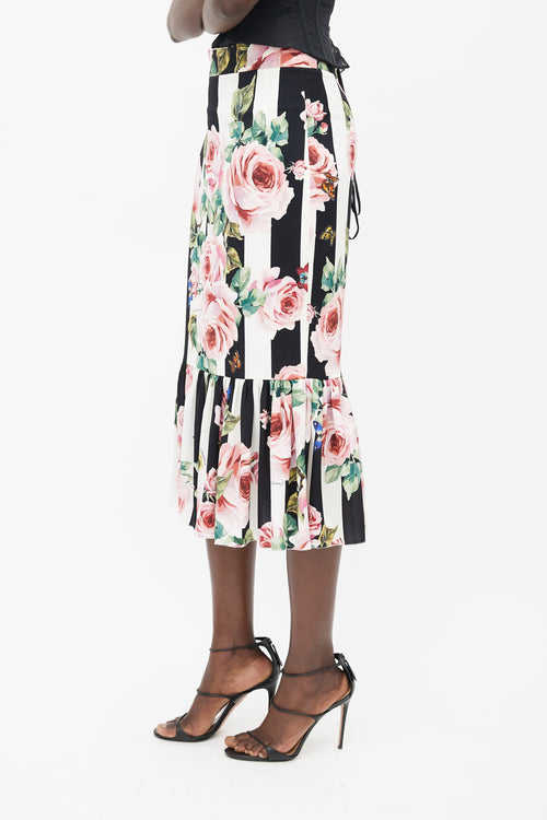 Dolce 
Gabbana Black 
Multicolour Floral Stripe Skirt