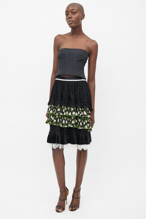 Dolce 
Gabbana Black 
Multicolour Floral Tiered Skirt