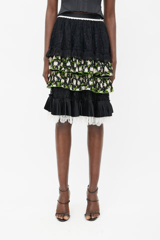 Dolce 
Gabbana Black 
Multicolour Floral Tiered Skirt