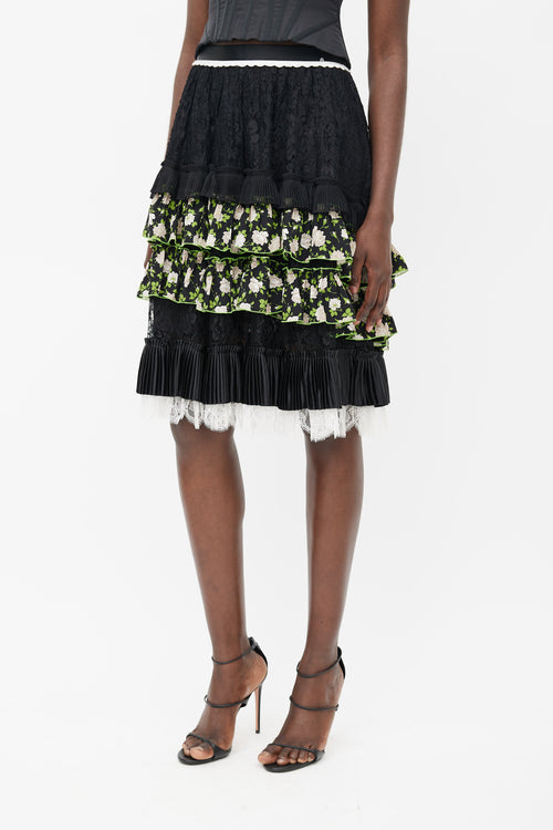 Dolce 
Gabbana Black 
Multicolour Floral Tiered Skirt