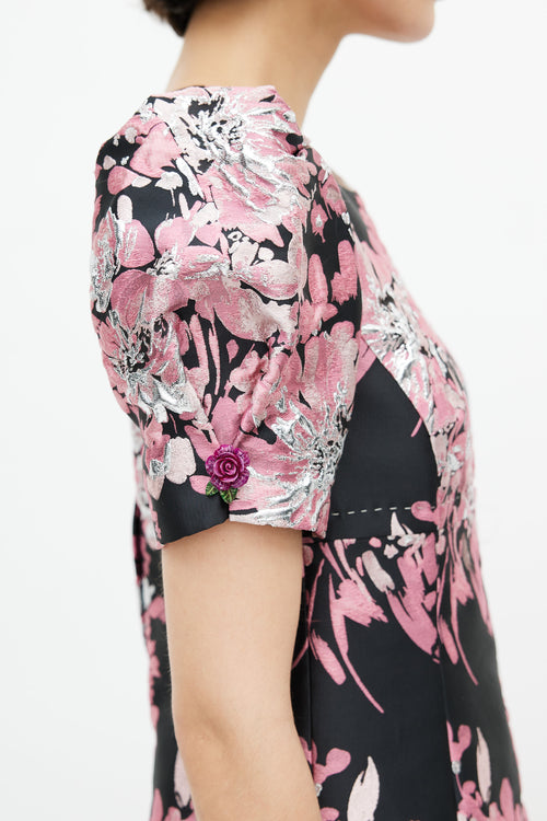 Dolce 
Gabbana Black 
Pink Brocade Floral Dress