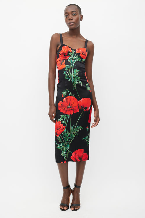 Dolce 
Gabbana Black 
Red Silk Floral Dress