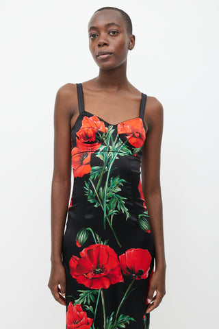 Dolce 
Gabbana Black 
Red Silk Floral Dress