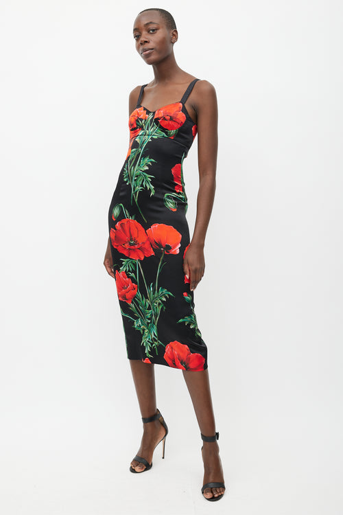 Dolce 
Gabbana Black 
Red Silk Floral Dress