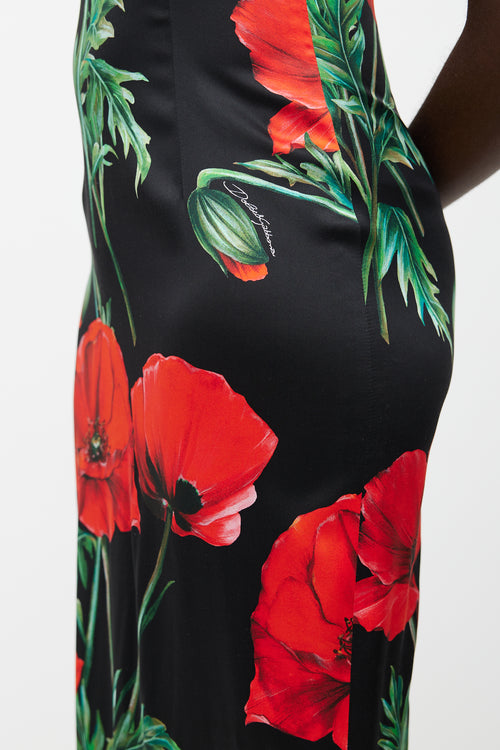 Dolce 
Gabbana Black 
Red Silk Floral Dress