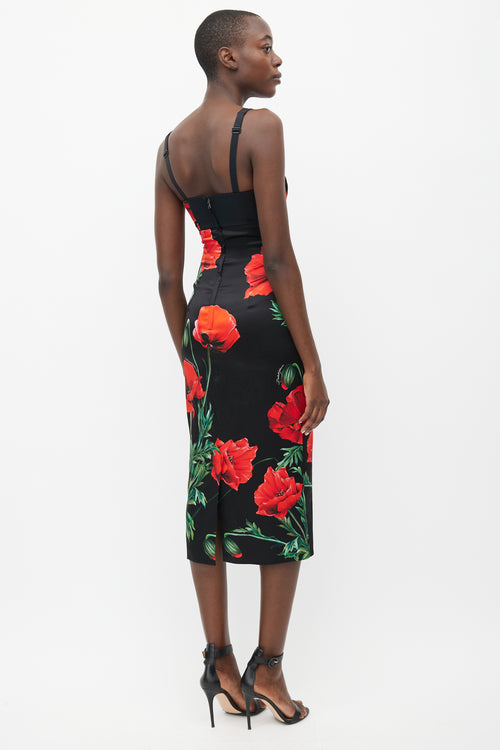 Dolce 
Gabbana Black 
Red Silk Floral Dress