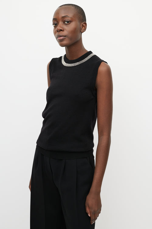 Dolce 
Gabbana Black Wool 
Silver Collar Top