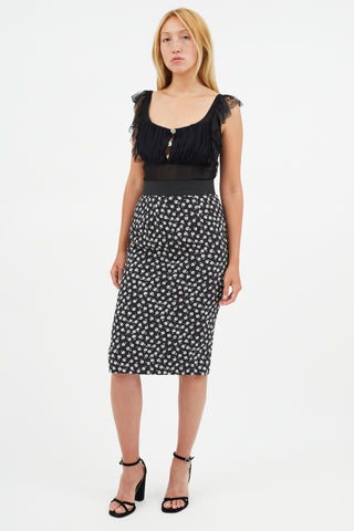 Dolce 
Gabbana Black 
White Rose Print Skirt