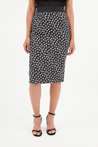 Dolce 
Gabbana Black 
White Rose Print Skirt