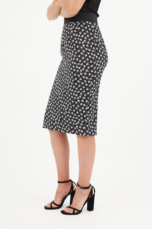 Dolce 
Gabbana Black 
White Rose Print Skirt