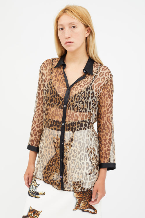 Dolce 
Gabbana Brown 
Black Sheer Print Shirt