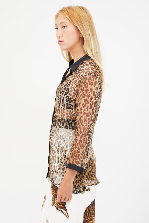 Dolce 
Gabbana Brown 
Black Sheer Print Shirt