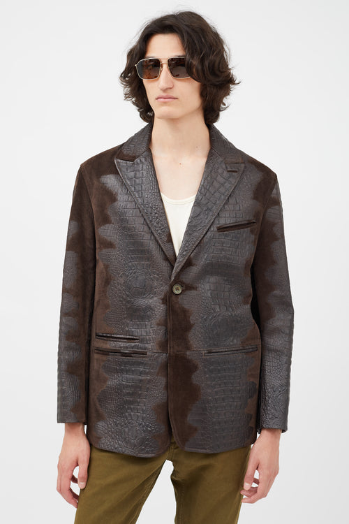 Dolce 
Gabbana Brown Embossed Leather Blazer