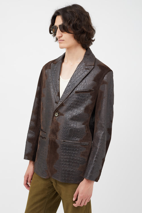 Dolce 
Gabbana Brown Embossed Leather Blazer