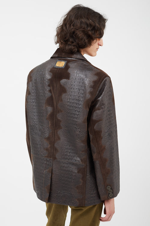 Dolce 
Gabbana Brown Embossed Leather Blazer