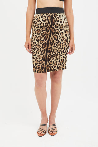 Dolce 
Gabbana Brown Print Elasticized Silk Skirt