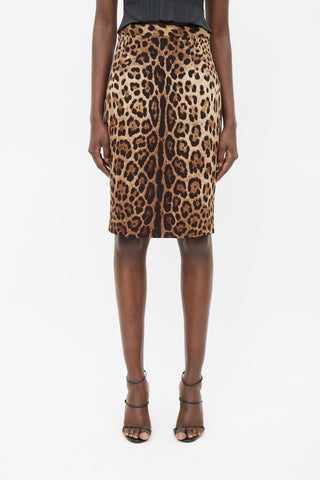 Dolce 
Gabbana Brown Print Silk Skirt