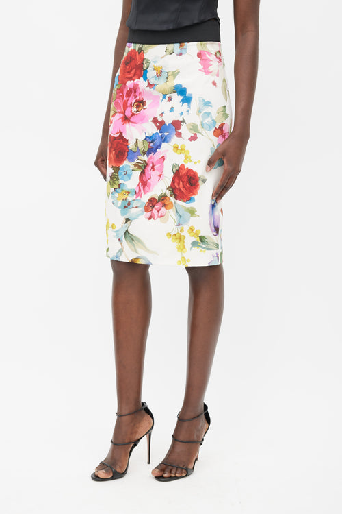 Dolce 
Gabbana Cream 
Multicolour Floral Silk Skirt