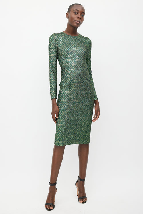 Dolce 
Gabbana Green 
Gold Metallic Long Sleeve Dress