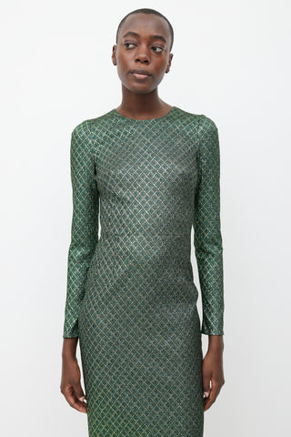 Dolce 
Gabbana Green 
Gold Metallic Long Sleeve Dress