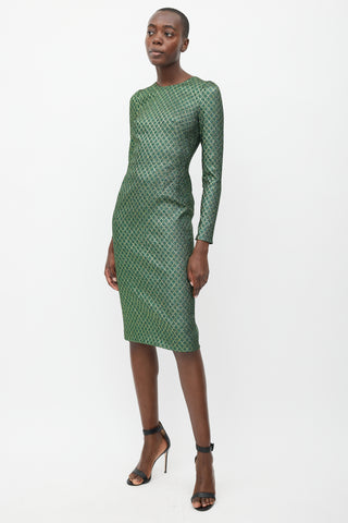 Dolce 
Gabbana Green 
Gold Metallic Long Sleeve Dress