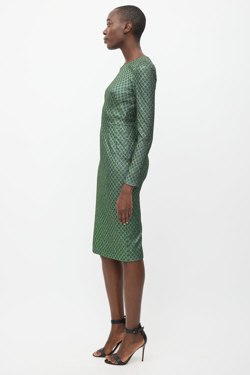 Dolce 
Gabbana Green 
Gold Metallic Long Sleeve Dress