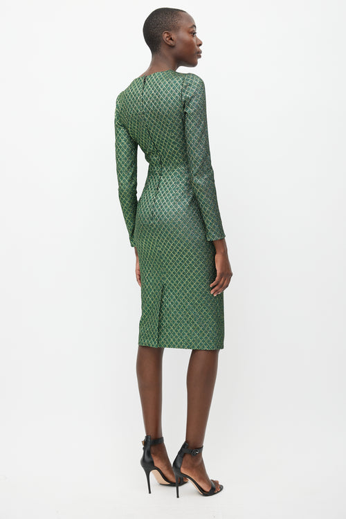 Dolce 
Gabbana Green 
Gold Metallic Long Sleeve Dress