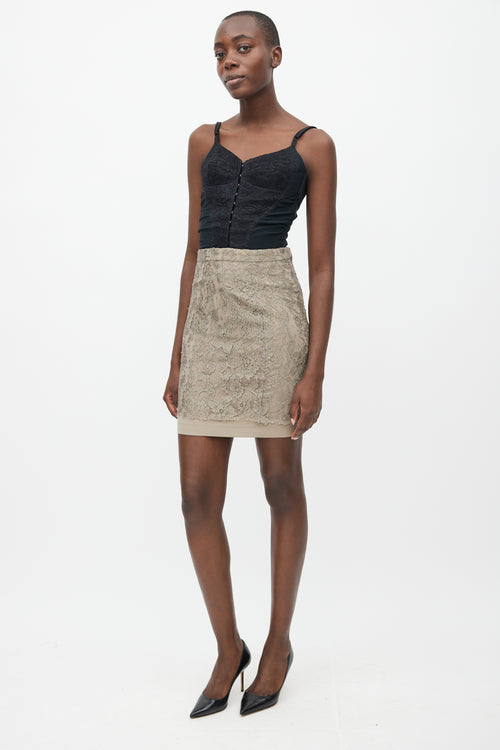 Dolce 
Gabbana Khaki Green Lace Pencil Skirt