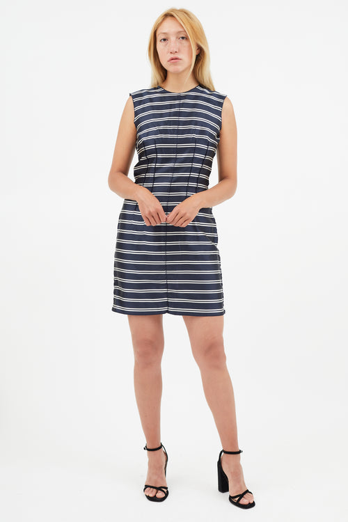 Dolce 
Gabbana Navy 
White Striped Silk Dress