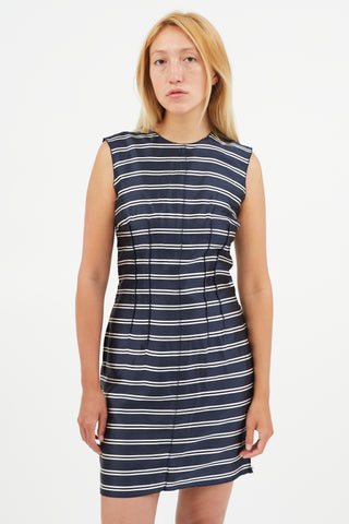 Dolce 
Gabbana Navy 
White Striped Silk Dress