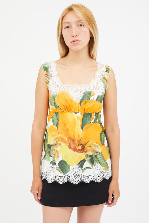 Dolce 
Gabbana Orange 
Multicolour Floral Lace Top