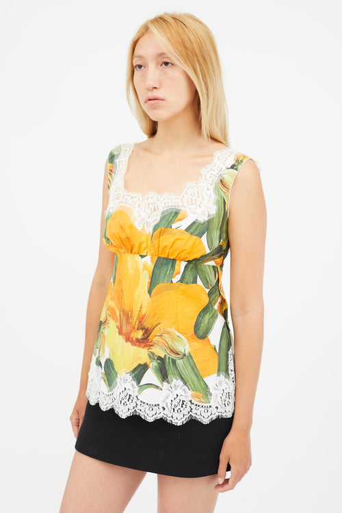 Dolce 
Gabbana Orange 
Multicolour Floral Lace Top