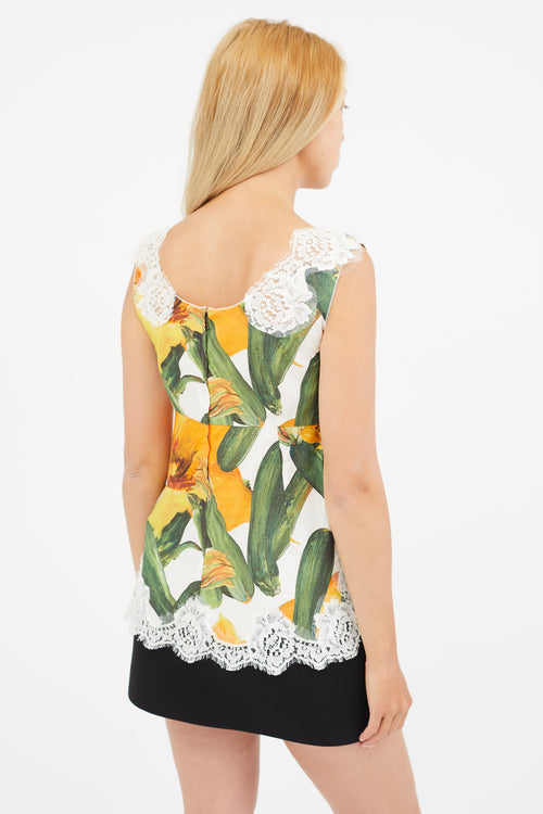 Dolce 
Gabbana Orange 
Multicolour Floral Lace Top