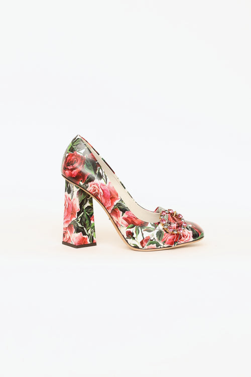 Dolce 
Gabbana Pink 
White Floral Embelisshed Pumps