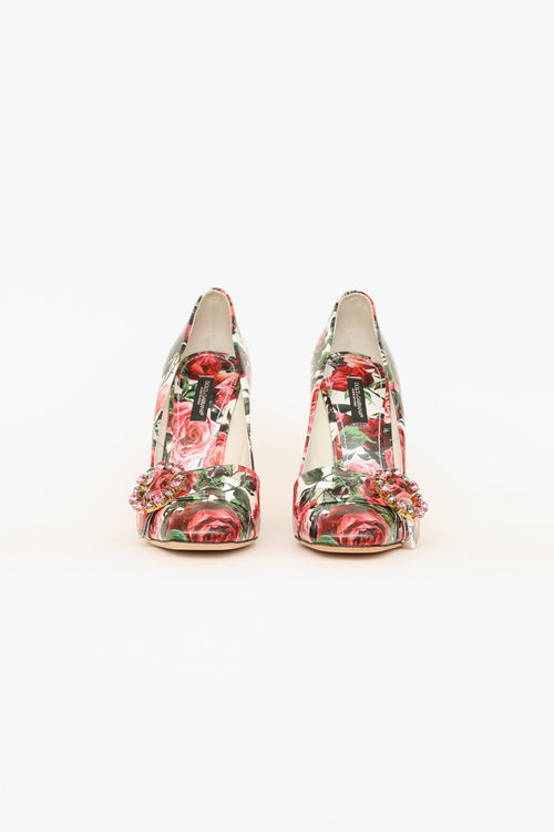 Dolce 
Gabbana Pink 
White Floral Embelisshed Pumps