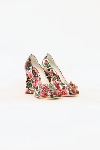 Dolce 
Gabbana Pink 
White Floral Embelisshed Pumps