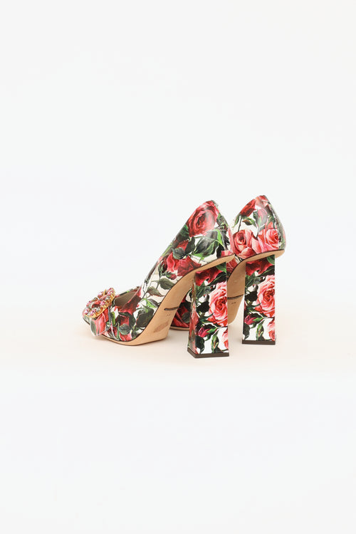 Dolce 
Gabbana Pink 
White Floral Embelisshed Pumps