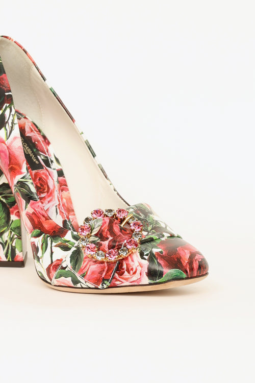 Dolce 
Gabbana Pink 
White Floral Embelisshed Pumps