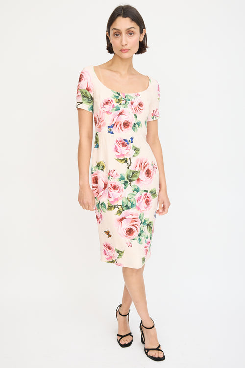 Dolce 
Gabbana Pink 
Multicolour Floral Sheath Dress