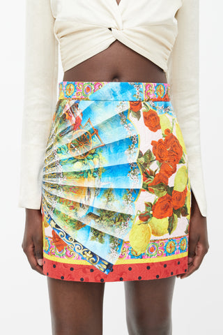 Dolce 
Gabbana Red 
Multicolour Fan 
Rose Print Skirt