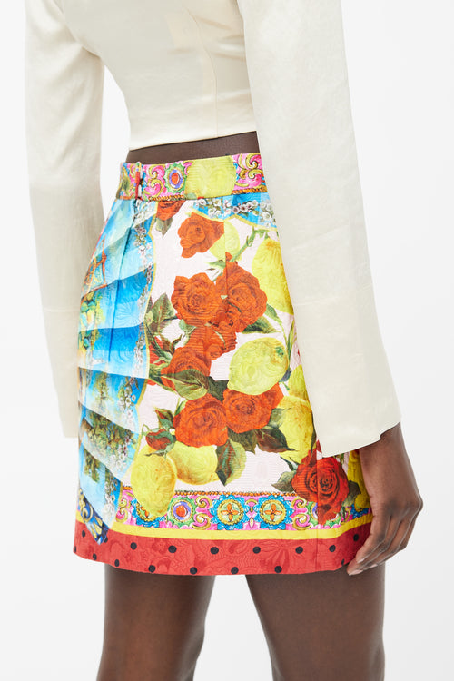 Dolce 
Gabbana Red 
Multicolour Fan 
Rose Print Skirt