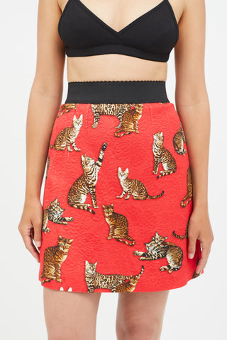 Dolce 
Gabbana Red 
Multicolour Jacquard Print Skirt