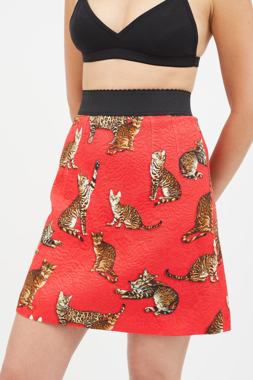 Dolce 
Gabbana Red 
Multicolour Jacquard Print Skirt